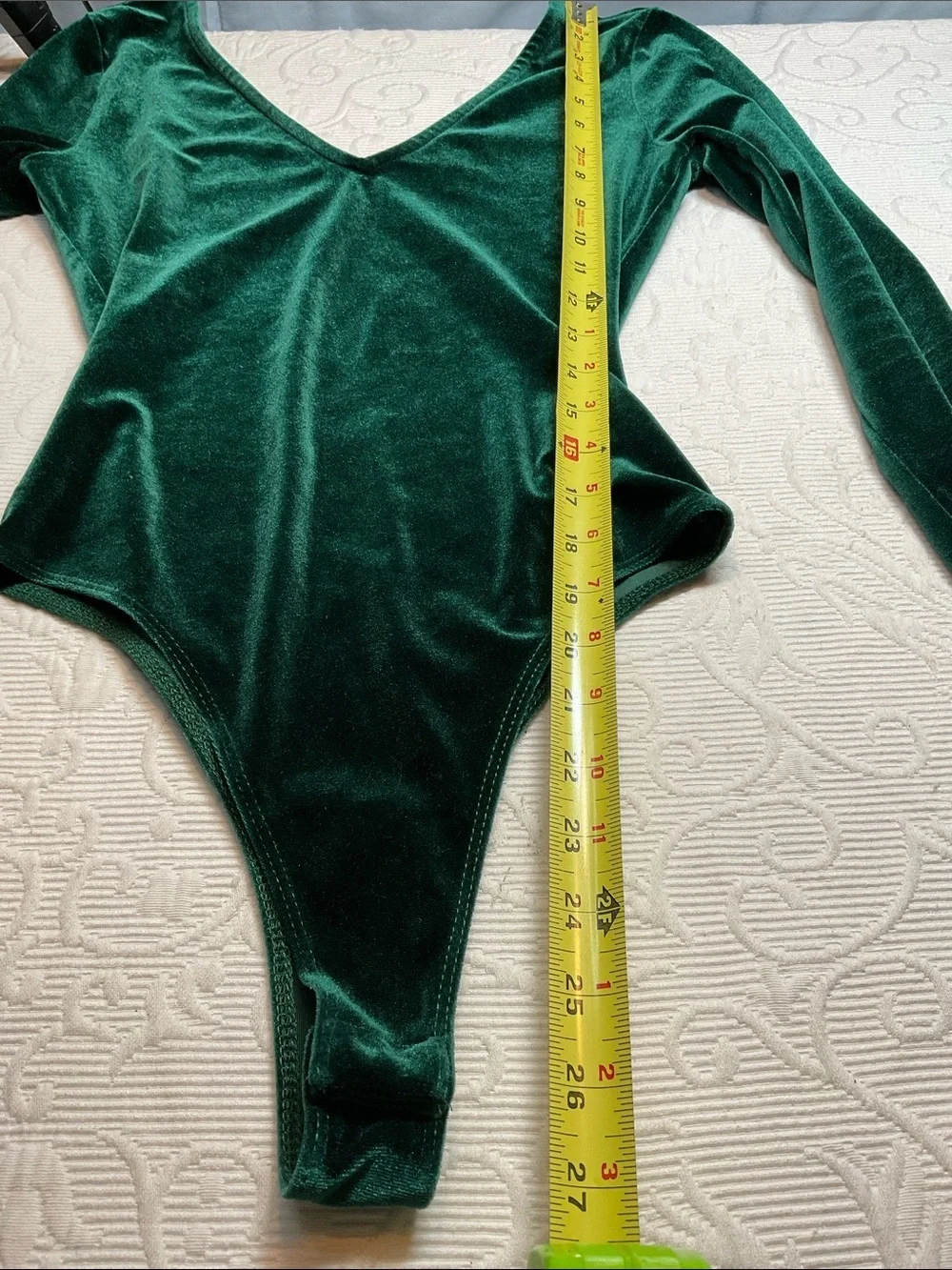 Gianni Bini Emerald Green Velvet Scoop Neck Long Sleeve Bodysuit.XS